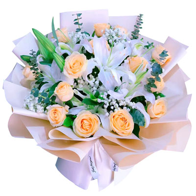 西安16朵香槟玫瑰2支百合，爱的温暖和幸福