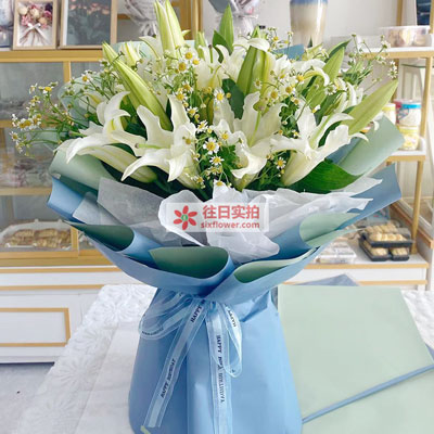 西安8支白色多头百合洋甘菊，互倾的思念