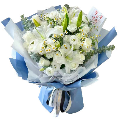 西安11朵白玫瑰桔梗百合，爱永恒不息