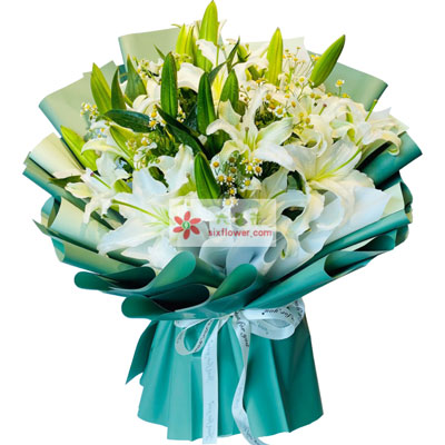 西安8支白色多头百合洋甘菊，如潮的思念