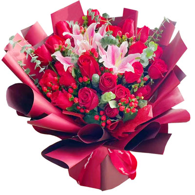 西安22朵红玫瑰百合，爱的火焰