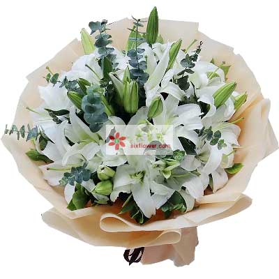 西安9支白色多头百合，祝福你幸福